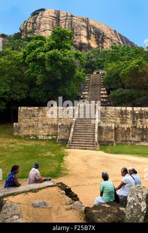 Sri Lanka, Nord provincia occidentale, la cittadella di Yapahuwa scalinata, effimero capitale del paese nel secolo13th Foto Stock