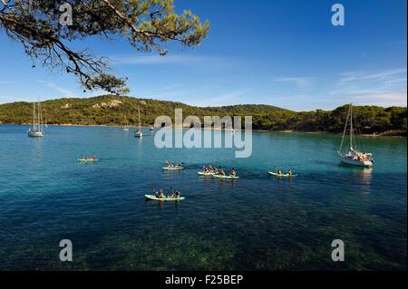 Francia, Var, Iles d'Hyeres, il Parc National de Port Cros (Parco Nazionale di Port Cros), isola di Porquerolles, Notre-Dame beach Foto Stock