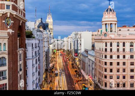 Spagna, Madrid, quartiere Latina che si affaccia sulla Gran Via Foto Stock