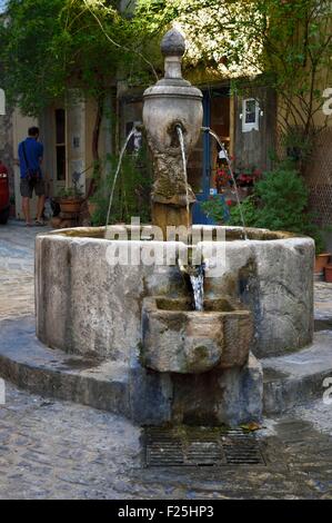 Francia, Var, il Dracenie, villaggio di Bargemon, fontana di poissonnerie Foto Stock