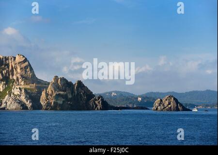 Francia, Var, Iles d'Hyeres, il Parc National de Port Cros (Parco Nazionale di Port Cros), isola di Porquerolles, il forte al Cap des Medes Foto Stock