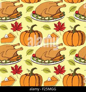 Schizzo di ringraziamento seamless pattern in stile vintage, vettore Illustrazione Vettoriale