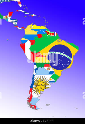 Symbolbild: Lateinamerika: Suedamerika und Mittelamerika: Laenderumrisse mit Flaggen/ immagine simbolica: America Latina: Sud Ameri Foto Stock