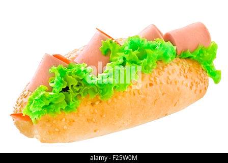 Sandwich di lunga con lattuga e salsiccia Foto Stock