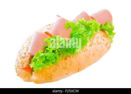 Sandwich di lunga con lattuga e salsiccia Foto Stock
