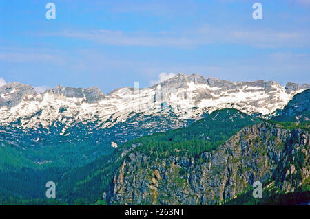 Montagne da Vogel Ski Center, sospiro, Triglan National Park, sulle Alpi Giulie, Slovenia, Europa Foto Stock