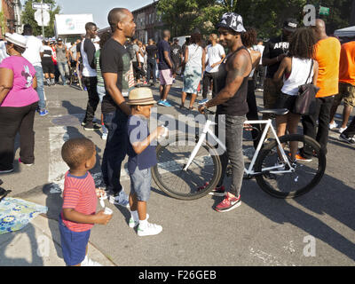 Spike Lee block party in Bedford Stuyvesant sezione di Brooklyn, New York, 29 agosto 20015. Foto Stock
