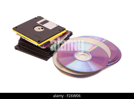 Old Fashion Floppys disco e Compact Disc Foto Stock