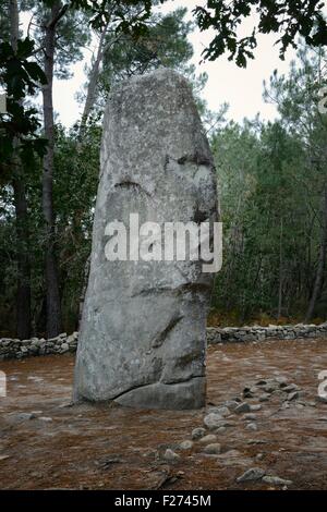 Carnac, Brittany, Francia. Menhir preistorico in piedi pietra conosciuta come il gigante Manio o Le Geant du Manio Foto Stock