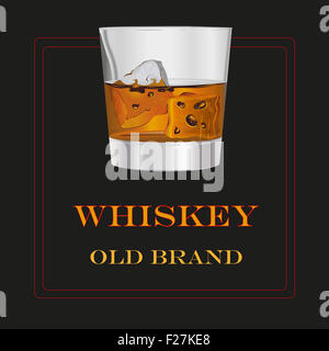 Questo file rappresenta un vetro trasparente di arancione o marrone whiskey, con la scrittura "vecchio marchio' in uno sfondo nero. Everythin Foto Stock