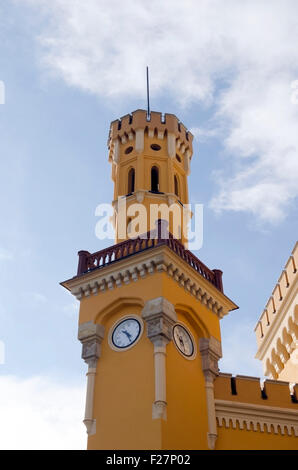 Wroclaw Glowny Railway Stazione ferroviaria facciata, clock tower, Slesia, Polonia, Europa, EU PL Foto Stock