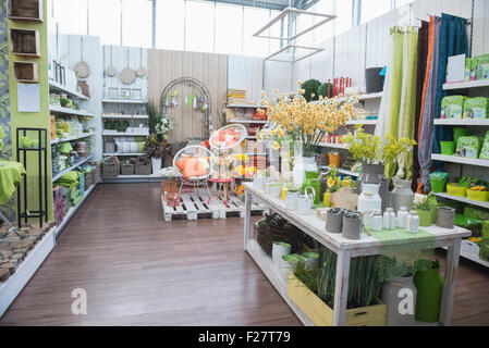 Fiori diversi per la vendita nel centro giardino, Augsburg, Baviera, Germania Foto Stock