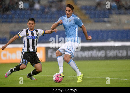 Roma, Italia. Xiii Sep, 2015. Di calcio della Serie A. Lazio contro Udinese. Alessandro Matri punteggi obiettivo per 1-0 al suo debutto per il Lazio Credito: Azione Sport Plus/Alamy Live News Foto Stock