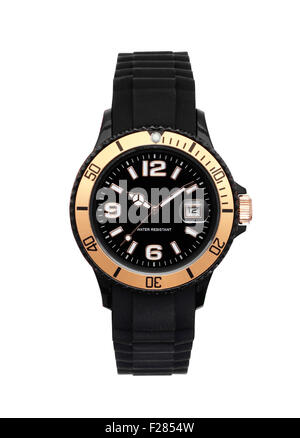 Writstwatch plastica, nero con cornice in oro Foto Stock