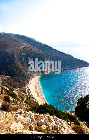 Vista della spiaggia di Myrtos, Cefalonia - Grecia Foto Stock