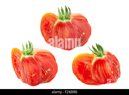 Americano rosso pomodoro nervata closeup vegetale isolato su sfondo bianco Foto Stock