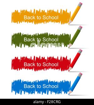 Set di banner colorati con matite Illustrazione Vettoriale