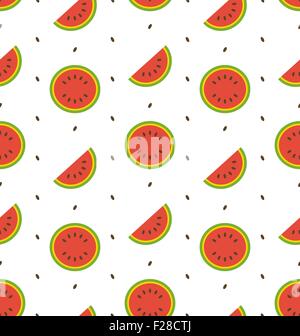 Modello senza cuciture con fette e semi di cocomero Illustrazione Vettoriale