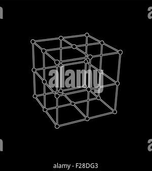 Maglia Wireframe elemento poligonale. Cubo con linee collegate e punti. Illustrazione vettoriale EPS10. Illustrazione Vettoriale