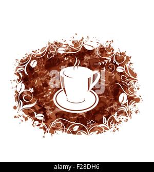 Brown Grungy Banner con tazza di caffè e fagioli Illustrazione Vettoriale