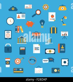 Set di icone della piana di web design oggetti, business office e marke Illustrazione Vettoriale