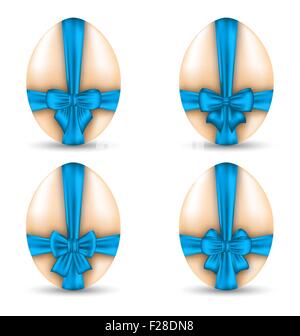 Set di pasqua celebrazione uova incarto archetti blu con ombre isol Illustrazione Vettoriale