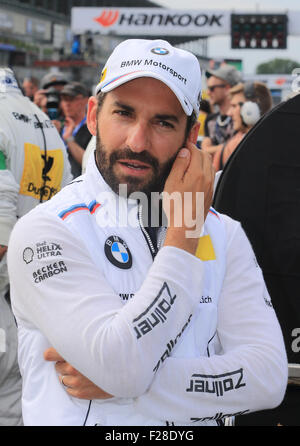 Oschersleben in Germania. Xiii Sep, 2015. Pilota della BMW Timo Glock prima del DTM (tedesco Touring Car Masters) gara a etropolis Arena di Oschersleben, Germania, 13 settembre 2015. Foto: Jens Wolf/dpa/Alamy Live News Foto Stock