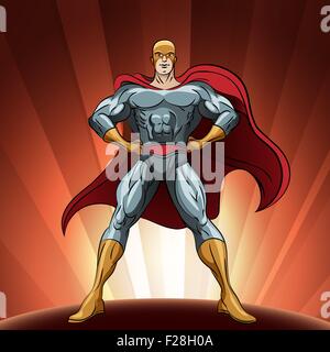 Il supereroe che figura in piedi orgoglioso. Illustrazione in stile fumetto. Illustrazione Vettoriale