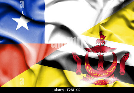 Sventola bandiera del Brunei e Cile Foto Stock