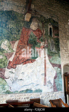 Pittura murale medioevale in Santa Maria Maddalena la Chiesa, Baunton, Gloucestershire, England, Regno Unito Foto Stock