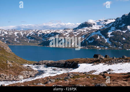 Lago Bygdin in alta montagna Jotunheimen, Norvegia Foto Stock