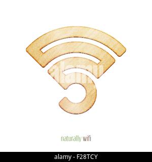 Nuovo listone in legno di stile e wireless wifi simbolo. vettore isolato le onde radio icona Illustrazione Vettoriale