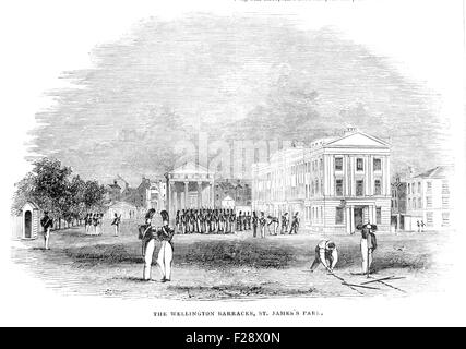 Caserma di Wellington, St Jame's Park, Londra, c1844; Illustrated London News luglio 1844; Bianco e Nero illustrazione; Foto Stock