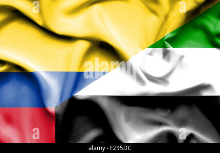 Sventola Bandiera degli Emirati Arabi Uniti e Columbia Foto Stock