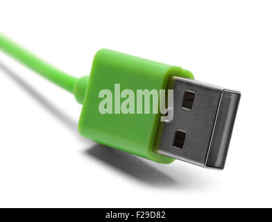 Verde Cavo USB isolato su uno sfondo bianco. Foto Stock