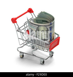 Cestello Retail con denaro contante isolati su sfondo bianco. Foto Stock