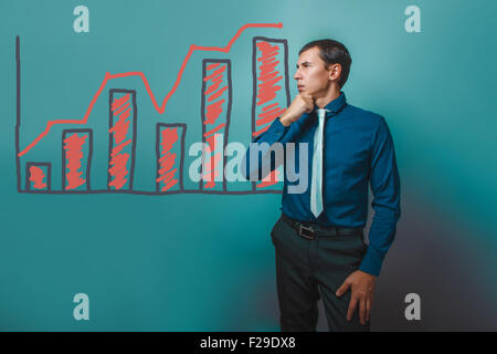 Imprenditore uomo pensare guardando lontano tenendo la sua crescita mento gr Foto Stock