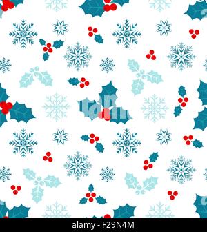 Modello senza cuciture con Natale Holly Berry Illustrazione Vettoriale