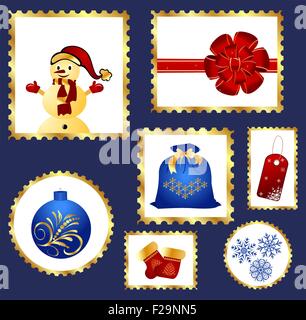 Set di Natale colorati francobolli Illustrazione Vettoriale