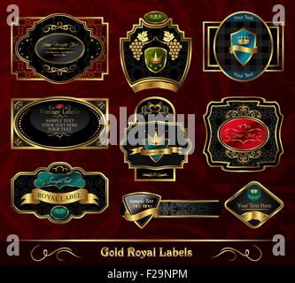Impostare colorato gold-incorniciato di etichette Illustrazione Vettoriale