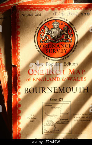 Un pollice Ordnance Survey map per Bournemouth Foto Stock