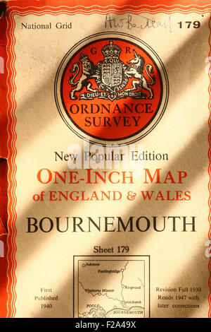 Un pollice Ordnance Survey map per Bournemouth Foto Stock