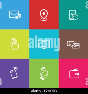 Business icon set, outline collezione piana Illustrazione Vettoriale