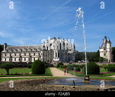 Chateau de Chenonceau, Diane's garden,della Valle della Loira,fiume Cher, Indre-et-Loire,Touraine,Francia Foto Stock