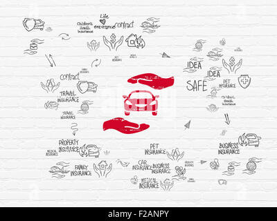 Concetto di assicurazione: Auto e Palm su sfondo a parete Foto Stock