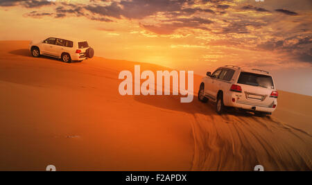 Rosa del Deserto di roccia, Sharjah Emirati Arabi Uniti,guida sulle jeep sul deserto Foto Stock