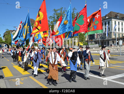 Zurigo - 1 agosto: tradizionale sfilata di Zurigo sulla festa nazionale svizzera, 1 agosto 2013 a Zurigo Foto Stock