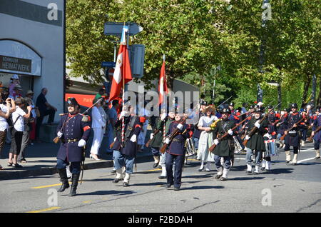 Zurigo - 1 agosto: tradizionale sfilata di Zurigo sulla festa nazionale svizzera, 1 agosto 2013 a Zurigo Foto Stock