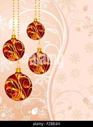 Natale sfondo floreale con sfere di set Illustrazione Vettoriale