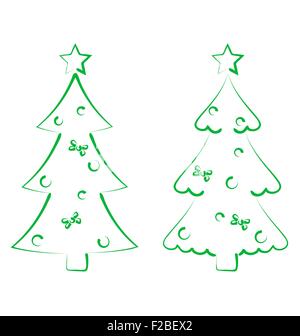 Set di Natale alberi con decorazione, stilizzata disegnata a mano Illustrazione Vettoriale